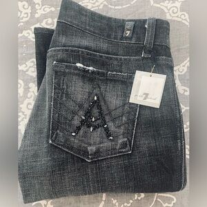 7 For All Mankind Black “A” Pocket Swarovski Crystal Embellished Flare Jeans